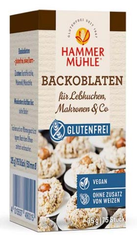 Backoblaten für Lebkuchen & Co (50mm) 35g - Hammermühle
Glutenfreie Backoblaten für Lebkuchen, Makronen & Co.