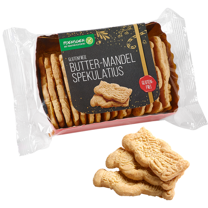 Butter-Mandelspekulatius glutenfrei 125g-Poensgen
Die buttrige Note verleiht den Keksen eine zarte, schmelzende Konsistenz, während die Mandeln für eine angenehme nussige Süße sorgen, die das Gesamtaroma wunderbar abrundet.