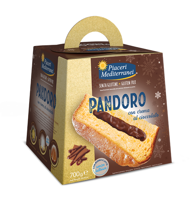 Chocolate Pandoro 700g - Piaceri
Extra weich, extra zart, extra lecker – und dazu ganz ohne Laktose!
Unser glutenfreier Pandoro mit feiner Schokoladencreme ist die perfekte süße Verführung für die Weihnachtszeit. Die klassische italienische Spezialität wird hier mit einer cremigen Schokofüllung veredelt – so wird dein Fest noch genussvoller.