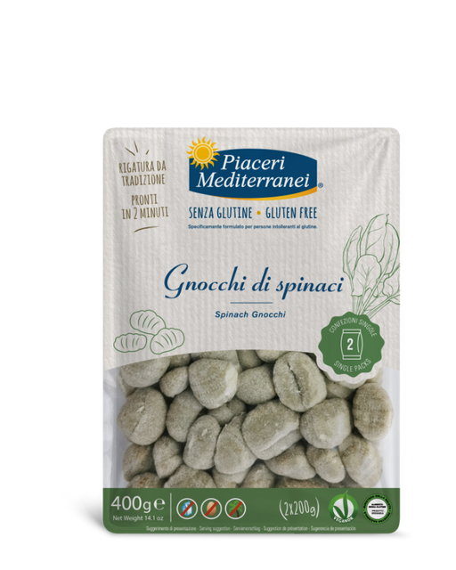 Gnocchi Spinat 400g- Piaceri
Unsere glutenfreien Spinat-Gnocchi bringen Abwechslung auf den Teller – bunt, köstlich und einfach unwiderstehlich.