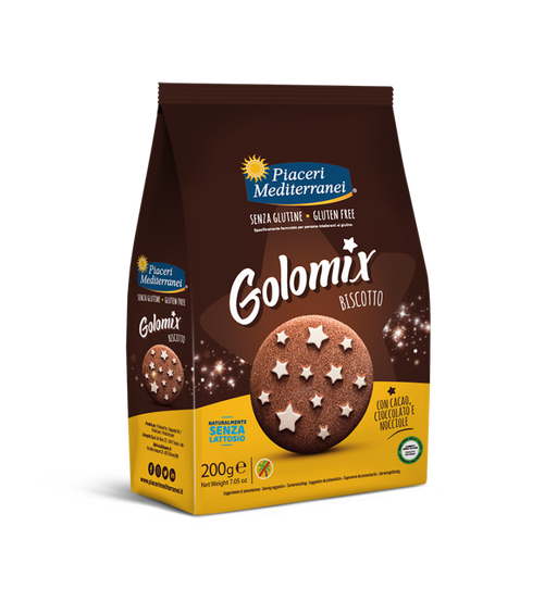 Golomix Biscotto 200g -Piaceri
Dieses Frühstück wird unvergesslich! Unsere duftenden, glutenfreien Kakaokekse mit Schokolade, Haselnüssen und zarten Zuckerguss-Sternen sorgen für pure Glücksmomente – schon ab dem ersten Bissen.