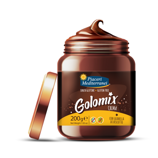 Golomix Crema 200g - Piaceri
Die glutenfreie Golomix-Creme vereint Haselnuss, Schokolade und Kakao zu einer unwiderstehlichen Mischung, verfeinert mit knusprigen Golomix-Keksbröseln. Gibt es wirklich etwas Besseres?