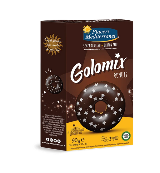 Golomix Donut 90g - Piaceri Mediterranei
Dieser weiche Kakao-Donut mit Schokoladenstückchen, überzogen mit reichhaltiger Kakaoglasur und bestreut mit Zuckersternen, ist ein wahres Geschmackserlebnis. Perfekt für eine süße Auszeit oder als köstlicher Snack zwischendurch.
