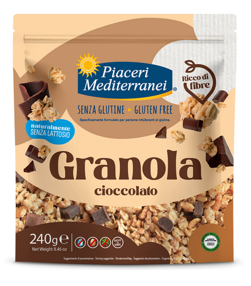 Granola Cioccolato 240g-Piaceri
Erleben Sie die köstliche Mischung aus glutenfreien Haferflocken und zarten Schokoladentröpfchen, die sich perfekt mit der knusprigen Textur der Granola verbinden