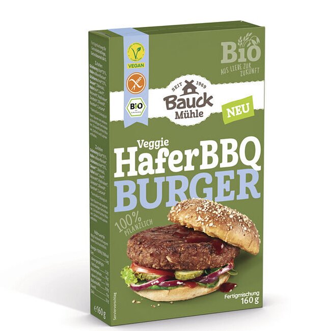 Hafer BBQ Burger 150g- Bauckhof Bio
Der Bauck Hafer BBQ Burger: Für alle die echten BBQ-Geschmack lieben, aber auf Fleisch verzichten möchten. Die Basis für die köstliche Mischung bildet unser Lieblingsgetreide Hafer. BBQ-Gewürze und Pilze sorgen für den aromatischen, rauchigen Geschmack. Ob als Burger oder als Snack, diesen Veggie-Burger musst du probieren.