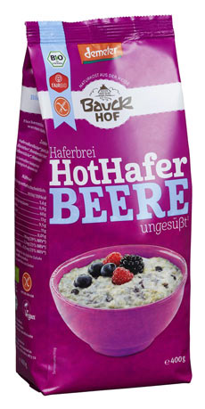 Hot Hafer Haferbrei mit Beeren 400g- Bauckhof bio
Hot Hafer Haferbrei mit Beeren von Bauckhof. Glutenfreier Haferbrei zur Zubereitung eines warmen Haferbreis mit 16% Beeren.