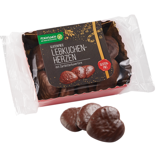 Lebkuchenherzen zartbitter glutenfrei 175g-Poensgen
Die harmonische Kombination aus zartbitterem Schokoladenüberzug und den würzigen Lebkuchen macht sie zu einem besonderen Highlight auf jedem Kaffeetisch.