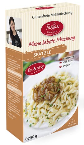 Mehlmischung für Spätzle 250g - Tanjas glutenfrei
Wer schmackhafte glutenfreie Spätzle zuhause frisch zubereiten möchte, liegt bei dieser Mischung goldrichtig! Aus der unkomplizierten Mischung lassen sich im Nu köstliche Spätzle zubereiten und hausgemacht schmeckt`s einfach am besten! 