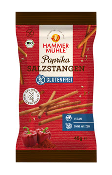 Paprika Salzstangen 45g -Hammermühle
Extra knusprig im Ofen gebacken und mit fein-pikanter Würze. Ein perfekter Snack für unterwegs. 