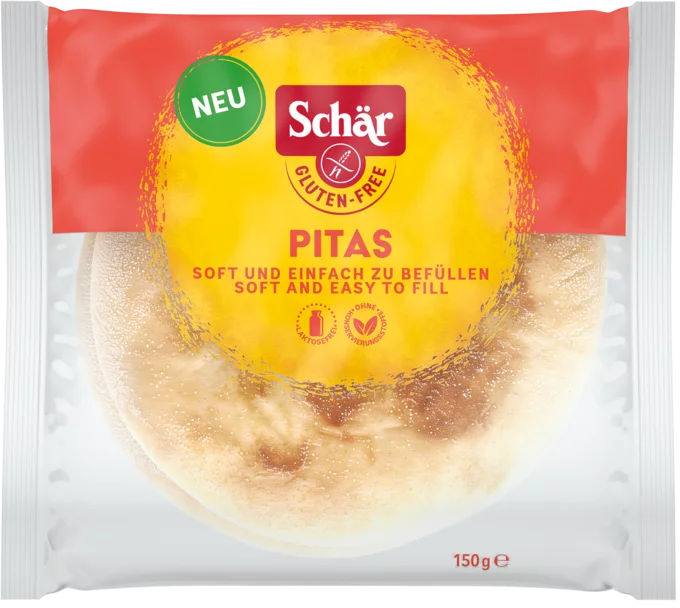 Pitas 150g - Schär
Unsere glutenfreien Pita-Fladenbrote sind ideal für alle, die Genuss und Qualität schätzen. Sie sind angenehm soft, lassen sich mühelos befüllen und passen perfekt zum Dippen, Belegen oder als Beilage.