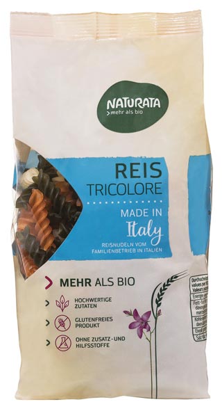 Reisnudeln Tricolore 250g - Naturata
Glutenfreie Reisnudeln Tricolore von Naturata werden in einem Handewerksbetrieb in Italien hergestellt. Reisnudeln mit Spinat- und Tomatenpulver