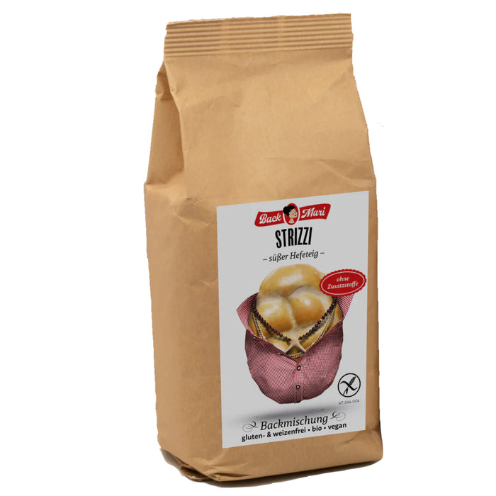 "Strizzi" Backmischung - süßer Hefeteig 350g - Backmari Bio
Mit Reismehl und Kartoffel- und Maisstärke und einer leichten Süße lässt unser Strizzi lang ersehnte Germteig-Genussmomente wieder wahr werden.