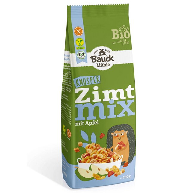 Zimt Mix mit Apfel 200g -Bauckhof
Du liebst die Kombination aus Apfel und Zimt und magst es locker in deiner Müslischüssel? Dann ist unser Knusper Zimt Mix mit Apfel genau die richtige Kombination für dich. Hier treffen fruchtige Apfelstückchen auf knusprigen Zimtkugeln und knusprige Flakes. Aber ist auch bei diesen Zutaten der Mix glutenfrei? Aber hallo: alles glutenfrei und in hochwertiger Bio-Qualität.
