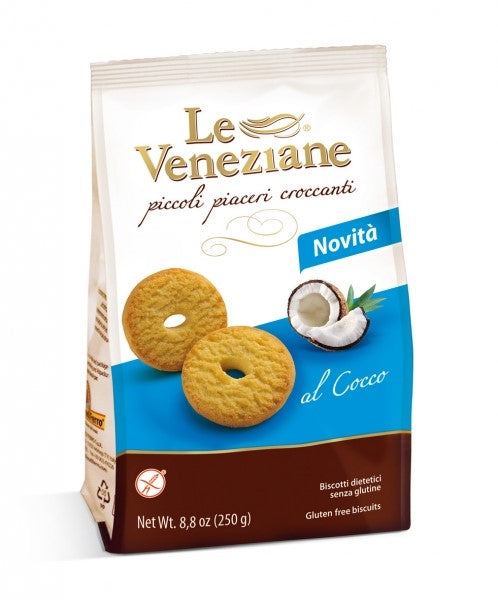 Biscotti Kekse mit Kokos 250g - Le Veneziane
Diese glutenfreien Kekse passen hervorragend zu Kaffee und Kuchen und eignen sich auch als glutenfreie Nascherei für zwischendurch. Probieren Sie sich einfach zu Ihrer Lieblingssorte durch.
