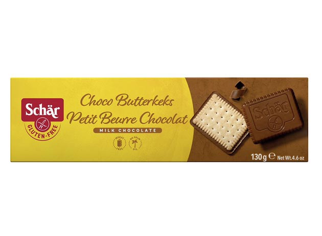 Choco Butterkeks 130g - Schär
Der knackige Keks aus besten Zutaten vereint mit feiner Vollmilchschokolade von der Elfenbeinküste ist ideal zum Tee oder zum Kaffee oder auch als Reiseproviant für unterwegs.