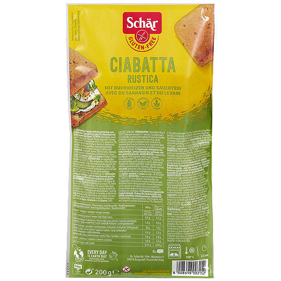 Ciabatta Rustica 200g - Schär
Die erste Mehrkornciabatta zum Aufbacken! Mit Leinsamen, Sonnenblumenkernen und Sauerteig aus Reismehl ideal für eine vollwertige und ballaststoffreiche Ernährung.