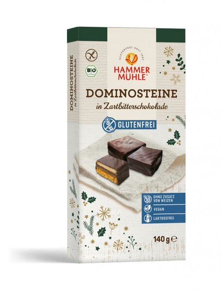 Dominosteine BIO 140g - Hammermühle Bio
Bio Dominosteine in Zartbitterschokolade von Hammermühle BIO. Weihnachten ohne Dominosteine ist unvorstellbar!