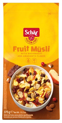 Fruit Müsli 375g - Schär
Mit Milch ein kraftvolles und gesundes Frühstück.