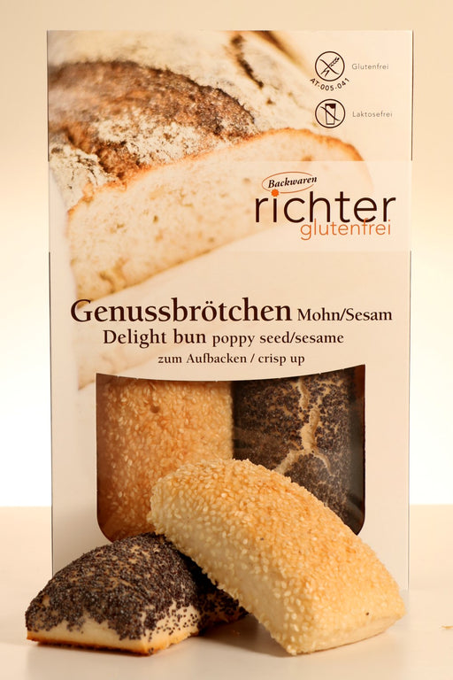 Genuss-Brötchen 300g -Richter glutenfrei
Bestens zum Einfrieren geeignet !
Richter glutenfrei steht für erlesene glutenfreie Spezialitäten, sorgfältig hergestellt in Österreich. Die Backwaren werden in der ersten Bäckerei Österreichs erzeugt, die ausschließlich glutenfrei und laktosefrei bäckt! In Sachen Qualität ist die Bäckerei genauso unerbittlich und leidenschaftlich, wie im Hinblick auf die Naturbelassenheit ihrer Produkte, die alle frei von chemischen Konservierungsmitteln sind.