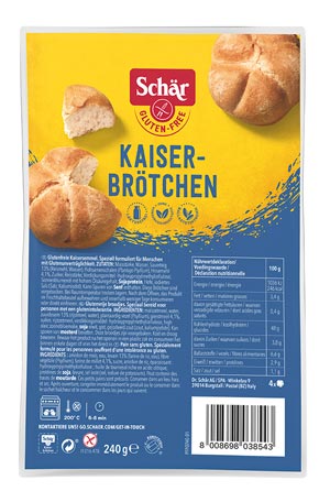 Kaiserbrötchen 240g - Schär
Glutenfreie Kaiserbrötchen von Schär sind gluten- und laktosefreie Brötchen zum Fertigbacken.