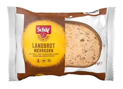Landbrot Mehrkorn 250g - Schär
Es enthält wertvolle Zutaten wie Sonnenblumenkerne, Chia und Leinsamen und eignet sich ideal für den kleinen Hunger zwischendurch oder als schmackhafte Brotzeit.