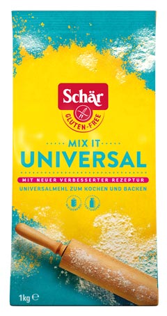 Mix it - Universal Mehl 1000g - Schär
Dieses glutenfreie Mehl können Sie anwenden für Nudelteig, Brot & Brötchen, Kuchen & Süsses, Pizza & Focaccia, Kekse & Mürbeteig und Panaden.