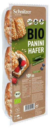 Panini Hafer 180g - Schnitzer Bio
Die glutenfreien Brötchen mit knackigen Bio-Haferflocken schmecken schön kernig-mild.