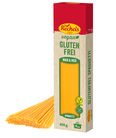 Spaghetti Glutenfrei Vegan 400g - Recheis
Eine echte Alternative sind die veganen und glutenfrei Spaghetti für alle, die auf glutenhaltige Lebensmittel verzichten müssen oder wollen.