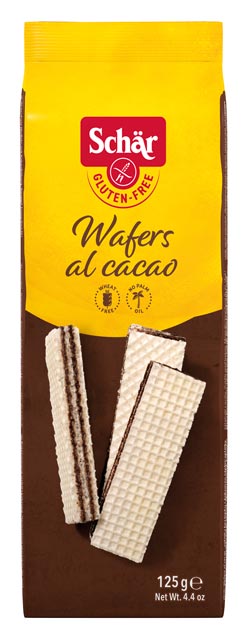 Wafers al cacao 125g - Schär
Da kommen selbst Feinschmecker auf ihre Kosten. Diese Creme-Waffeln mit Kakaogeschmack von Schär werden von Natur aus aus gluten- und weizenfreien Rohstoffen hergestellt.