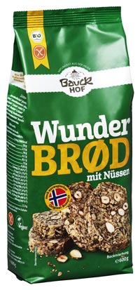 Wunderbrod mit Nüssen Backmischung 600g - Bauckhof Bio
Glutenfreie Backmischung Wunderbrød mit Nüssen von Bauckhof. Ganz ohne Mehl, Hefe und Zucker begeistert das Brot mit seinem wunderbar nussigen Geschmack, der durch ganze Haselnüsse und Mandeln abgerundet wird. Das glutenfreie Brot ist nach nur wenigen Handgriffen fertig und ideal für diejenigen, bei denen es auch mal schnell gehen muss.
