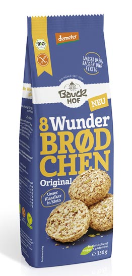 Wunderbroedchen Original 350g - Bauckhof Bio
Wunderbrødchen Original von Bauckhof ist eine glutenfreie Backmischung für Brötchen. Für das gemütliche Frühstück oder Abendbrot, für den schnellen Snack unterwegs oder die Picknick-Tafel.
