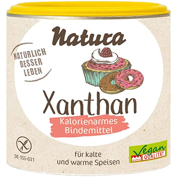 Xanthan - Bindemittel 100g- Natura
Xanthan ist in kaltem und warmem Wasser löslich und bildet weitgehend temperaturstabile Gele. Als Bindemittel ersetzt es beim glutenfreien Backen das Gluten und sorgt für eine gute Konsistenz.