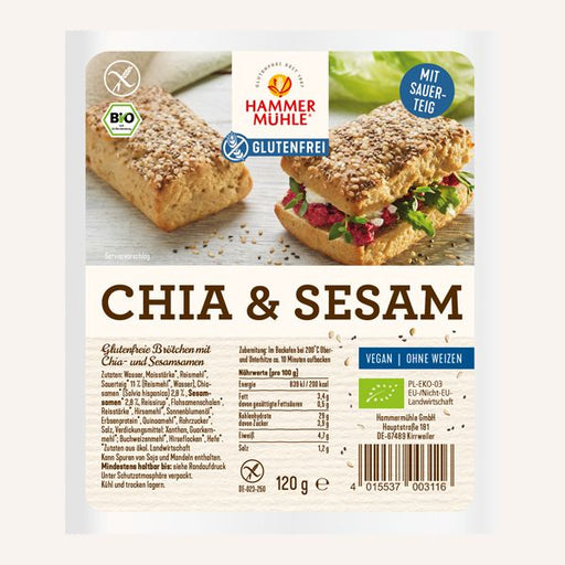 Chia Sesam Brötchen 120g-Hammermühle Bio

Die Chia- und Sesamsamen machen diese glutenfreien Brötchen zu einem saftigen Geschmackserlebnis, egal ob du sie süß oder herzhaft belegst.