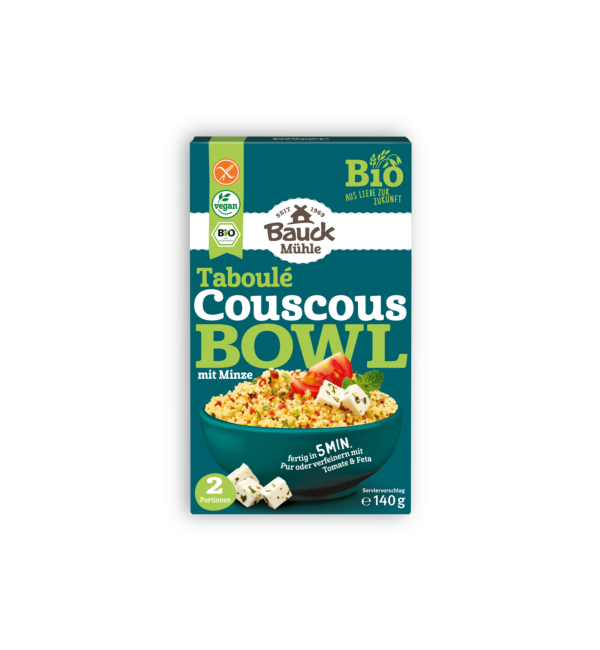 Couscous Bowl Taboulé 140g - Bauck Mühle

Ob warm oder kalt serviert: Diese Taboulé-Variante ist perfekt für alle, die Wert auf Bio, Genuss und unkomplizierte Küche legen.