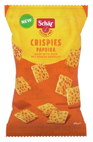 Crispies Paprika 100g -Schär

Köstliche und knusprige dünne Chips auf Basis von Erbsen und mit feinem Paprikageschmack. Natürlich glutenfrei zertifiziert.

