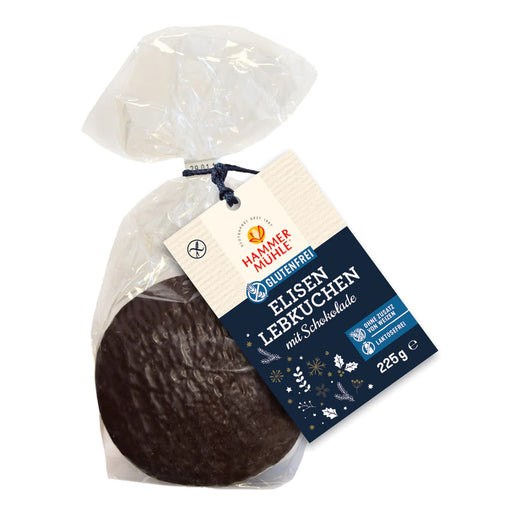Elisen Lebkuchen mit Schokolade 225g- Hammermühle

Glutenfreie Elisen-Lebkuchen mit Zartbitterschokolade von Hammermühle. 