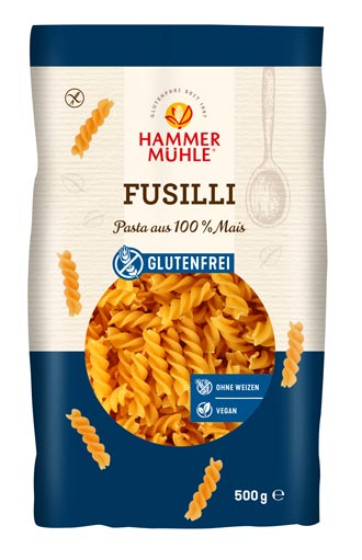 Fusilli  500g - Hammermühle

Die glutenfreien Fusilli von Hammermühle sind aus reinem Maismehl ohne Ei und schmecken dank neuer Rezeptur nun noch besser! Bessere Kocheigenschaften, goldgelbes Aussehen und keine Zusatzstoffe für allergenfreien Genuss. 