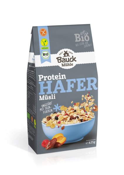 Hafermüsli Protein 425g - Bauckhof Bio

Glutenfreies Hafermüsli Protein ungesüßt von Bauckhof. Mit vielen wertvollen Nährstoffen, ideal vor und nach dem Sport.
Für das Hafer Müsli Sport werden ausschließlich glutenfreie Haferflocken verwendet. Die glutenfreien Haferflocken sind in Anbau, Transport und Verarbeitung frei von Verunreinigung mit glutenhaltigem Getreide.