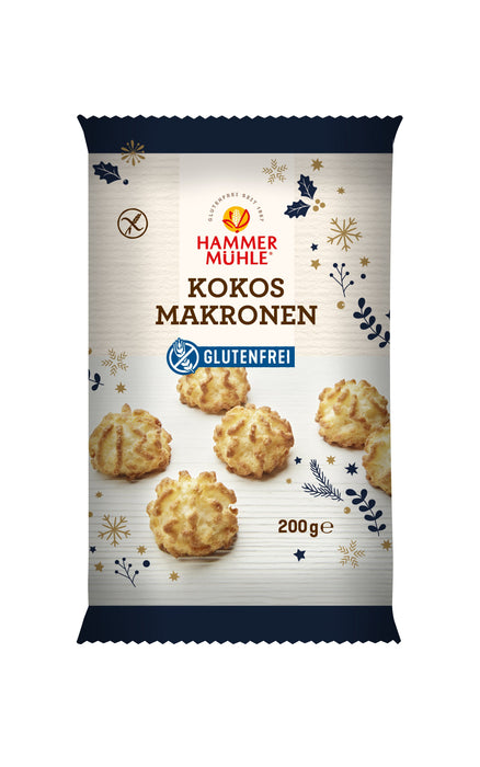 Kokosmakronen 200g - Hammermühle

Fein-aromatische Kokosmakronen aus dem Hammermühle-Weihnachtssortiment – ein köstlicher Genuss, ganz ohne Gluten! Die saftige Konsistenz verdanken sie einem hohen Anteil an getrockneten Kokosraspeln (32 %). Ideal für alle, die in der Adventszeit nicht auf feines Gebäck verzichten möchten.