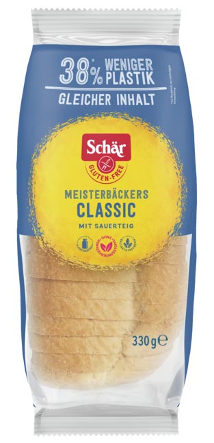 Meisterbäckers Classic Frischbrot 330g - Schär

Meisterbäckers Classic von Schär ist ein frisches glutenfreies Weißbrot, geschnitten. Ein helles und weiches glutenfreies Brot, das jede Mahlzeit durch seinen köstlichen Geschmack bereichert. Frischer denn je!