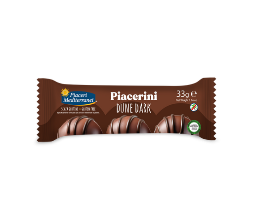 Piacerini Dune Dark 33g - Piaceri

Die Piacerini Dune Dark sind die perfekte Verbindung aus Knusper und Creme – mit zarter Waffel, köstlicher Haselnusscreme-Füllung und einem Überzug aus feiner Milchschokolade, abgerundet mit dunklen Schokoladenstreifen.