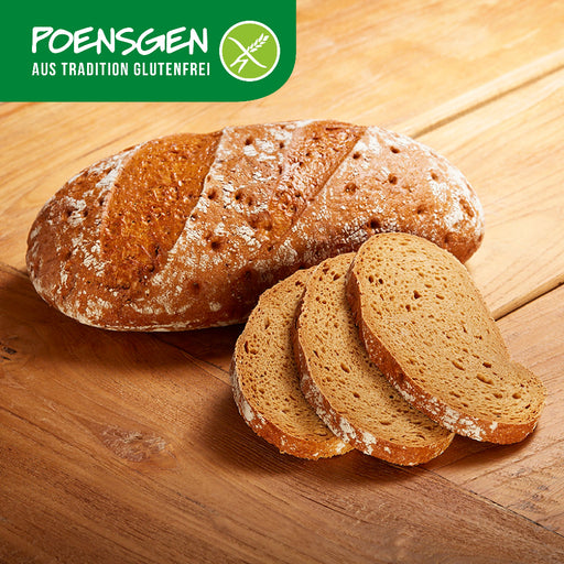 Sauerteigbrot glutenfrei 750g - Poensgen

Rustikale Frische mit feiner Würze – unser Sauerteigbrot überzeugt durch seinen herzhaft-markanten Geschmack und traditionelle Tiefe. Gebacken mit 18 % Natursauerteig und frei von Gluten, Laktose, Ei, Soja, Sesam und Schalenfrüchten – für verträglichen Genuss, der an echtes Handwerk erinnert.