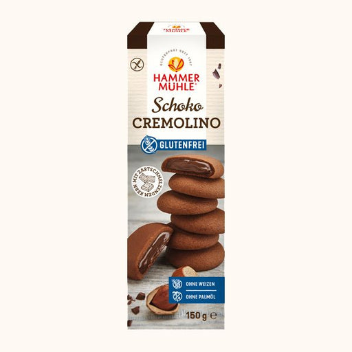 Schoko Cremolino Keks 150g - Hammermühle

Zarte glutenfreie Mürbekekse treffen auf eine cremige Schokoladenfüllung und eine knackige Schokoschicht.