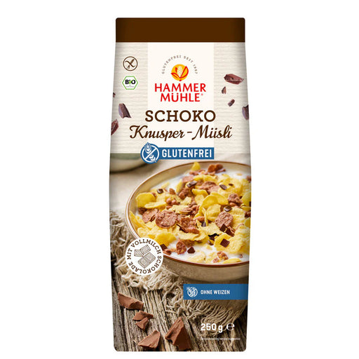 Schoko Knusper Müsli 250g - Hammermühle bio

Mit Schokolade überzogene Cornflakes und dunkle Schokostückchen machen dieses Müsli herrlich schokoladig. 