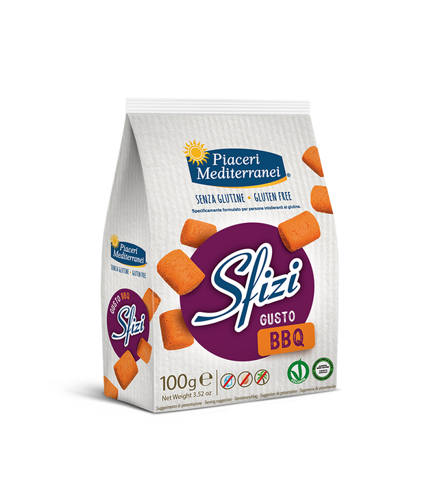 Sfizi Gusto BBQ 100g - Piaceri

Knusprig, würzig, unwiderstehlich: Die Sfizi Gusto BBQ sind genau das Richtige für alle, die kräftige Aromen lieben und dabei nicht auf Glutenfreiheit verzichten wollen