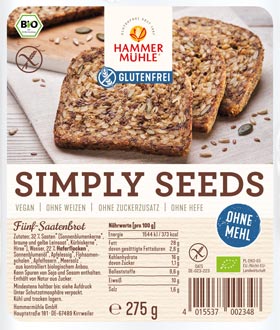 Simply Seeds Fünf-Saatenbrot 275g - Hammermühle Bio

Bio Simply Seeds Fünf-Saatenbrot von Hammermühle ist&nbsp;ein kerniges glutenfreies Brot ohne Mehl und ohne Hefe.