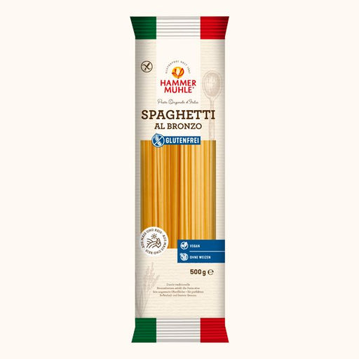 Spaghetti al Bronzo 500g - Hammermühle

Mit den glutenfreien Spaghetti al Bronzo von Hammermühle holst du dir echten italienischen Pastagenuss auf den Teller.