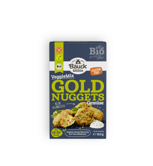 VeggieMix Goldnuggets Gemüse 160g - Bauck Mühle

Ideal als Snack, Hauptgericht, für Bowls, Salate oder die ganze Familie.