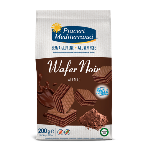 Wafer Noir Quadrati 200g - Piaceri

Diese glutenfreien Wafer vereinen dünne, knusprige Kakaowaffeln mit einer cremigen, weich schmelzenden Kakaofüllung zu einem besonders ausgewogenen Genuss.