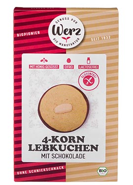4 Korn Lebkuchen 100g - Werz bio

4-Korn Lebkuchen von Werz sind glutenfreie Lebkuchen aus Vollkornmehl.&nbsp;Ohne Zusatz von Kristallzucker, gesüßt mit Bio Honig.